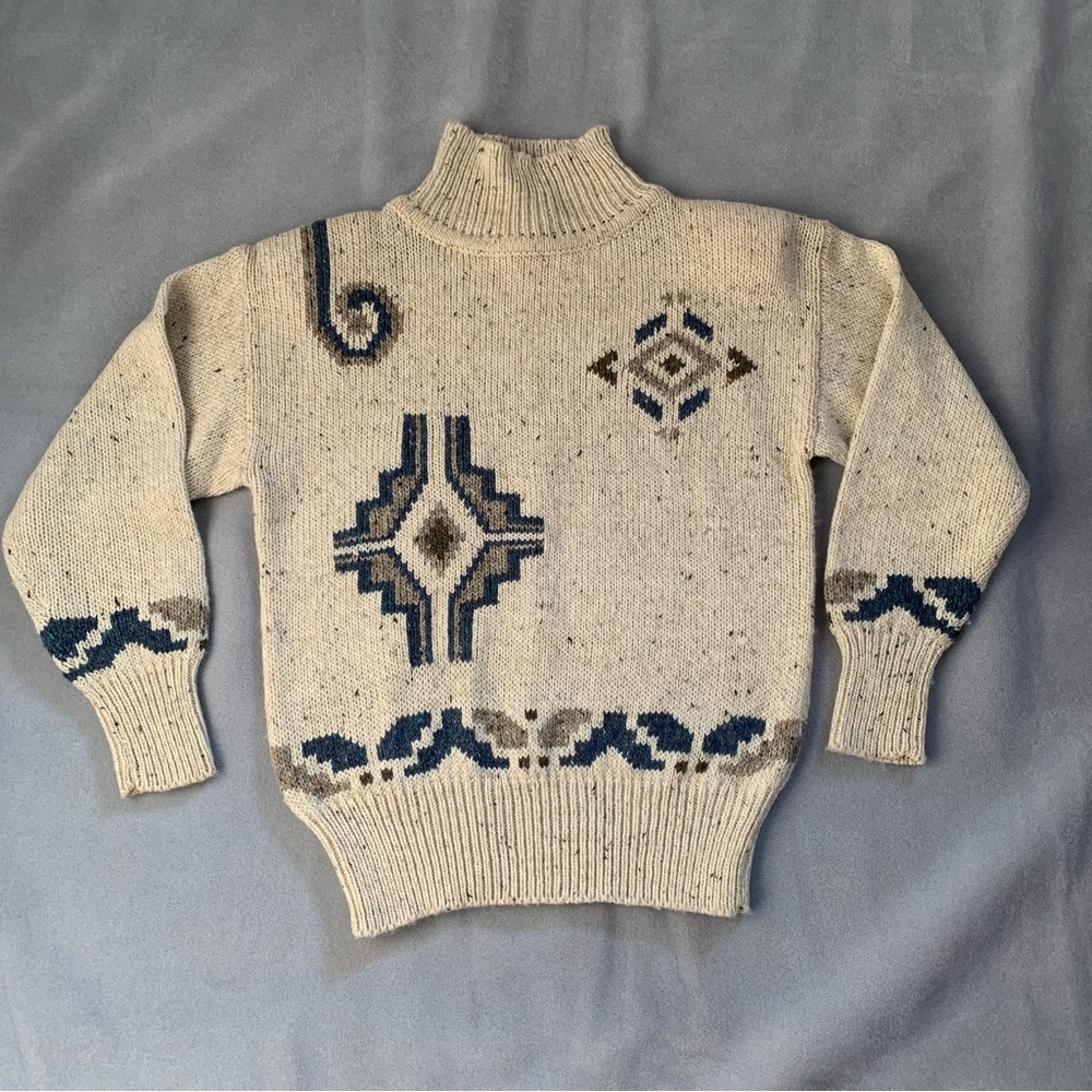 Vintage neutral tones wool blend mock neck sweater